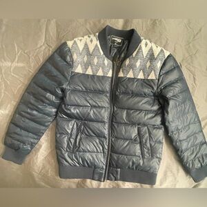 Down and Wool Blue Geometric Puffer Jacket- Ladies Large